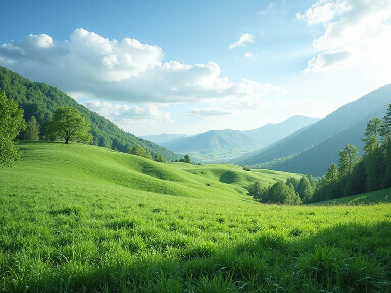 A serene natural landscape with lush greenery and clear skies, symbolizing growth and purity