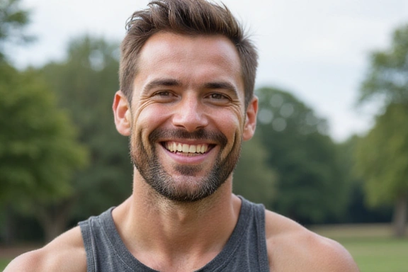 Man with energetic expression demonstrating vitality