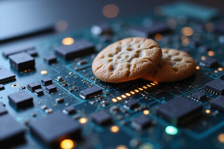 Digital cookies on a circuit board representing data storage