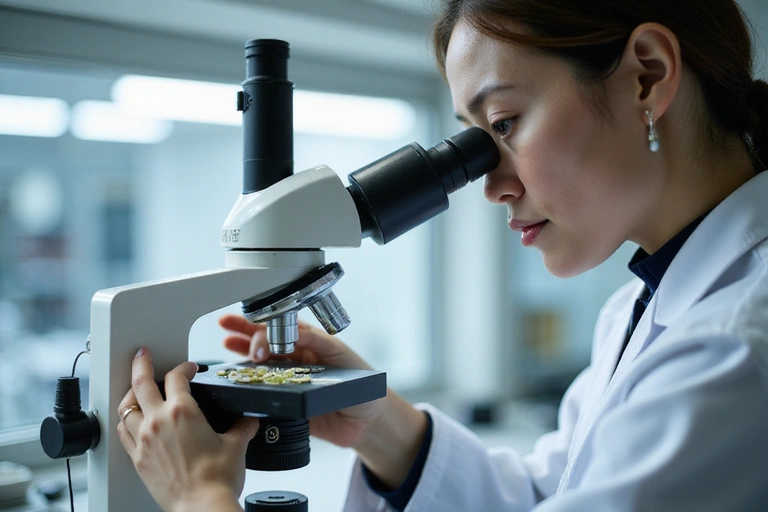 Scientist examining natural ingredients in a lab